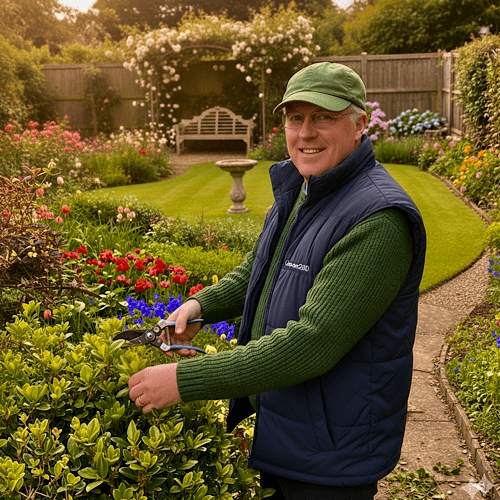 Gardener pruning shrubs Garden maintenance Stoke on Trent